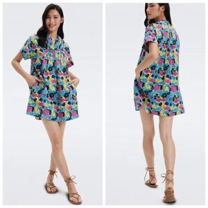 Diane von Furstenberg Floral Shift Dress Multicolor Short Sleeve Size L